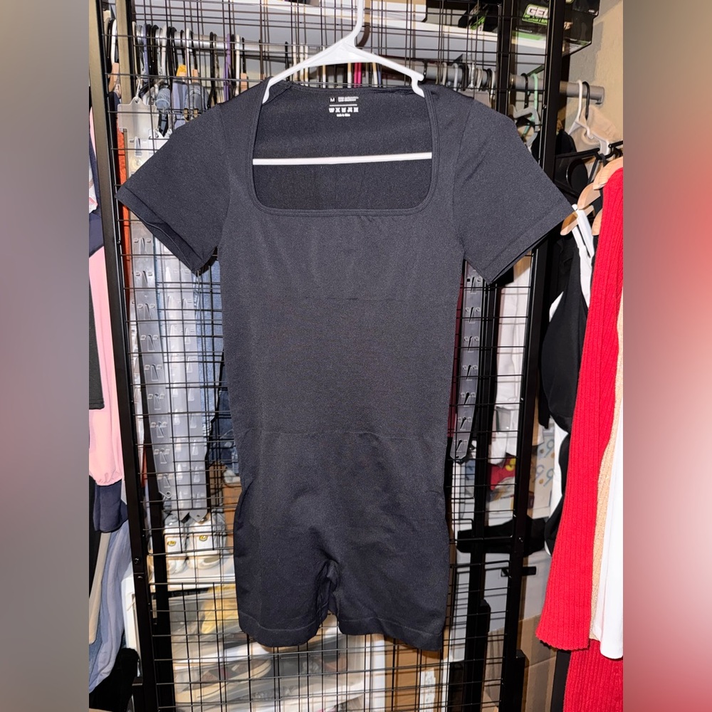 Black Square Neck Short Romper